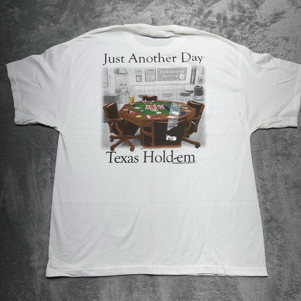 Vintage Texas Hold em Poker Shirt XL Just Another Day Folding is For Quitters